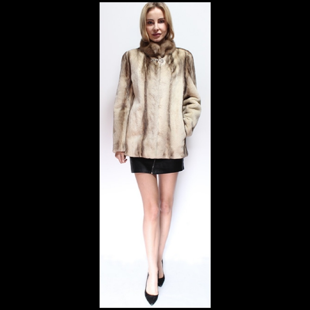 Sheared Camel Colored Mink Fur Jacket Sable Collar